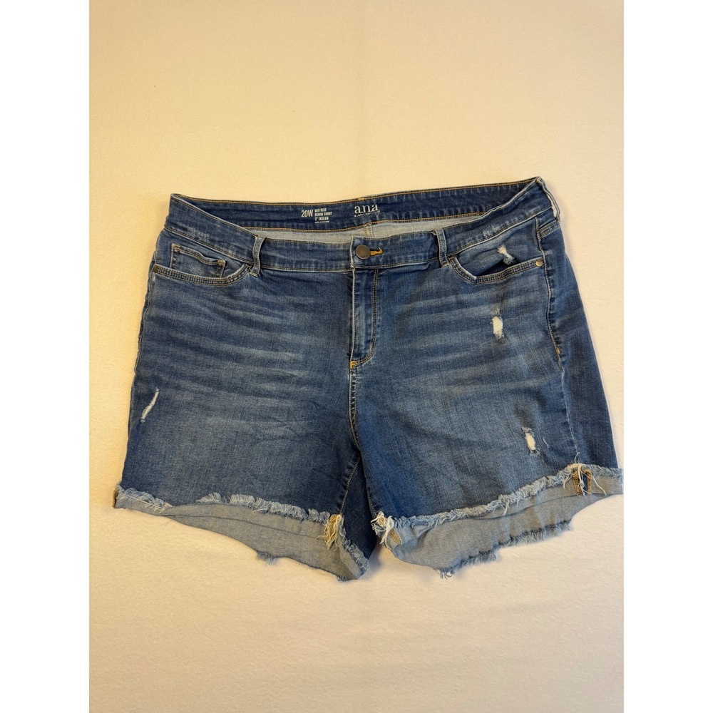 Boho a.n.a Women 20W Denim Shorts Blue Mid-Rise Distressed Raw Hem 6" Inseam